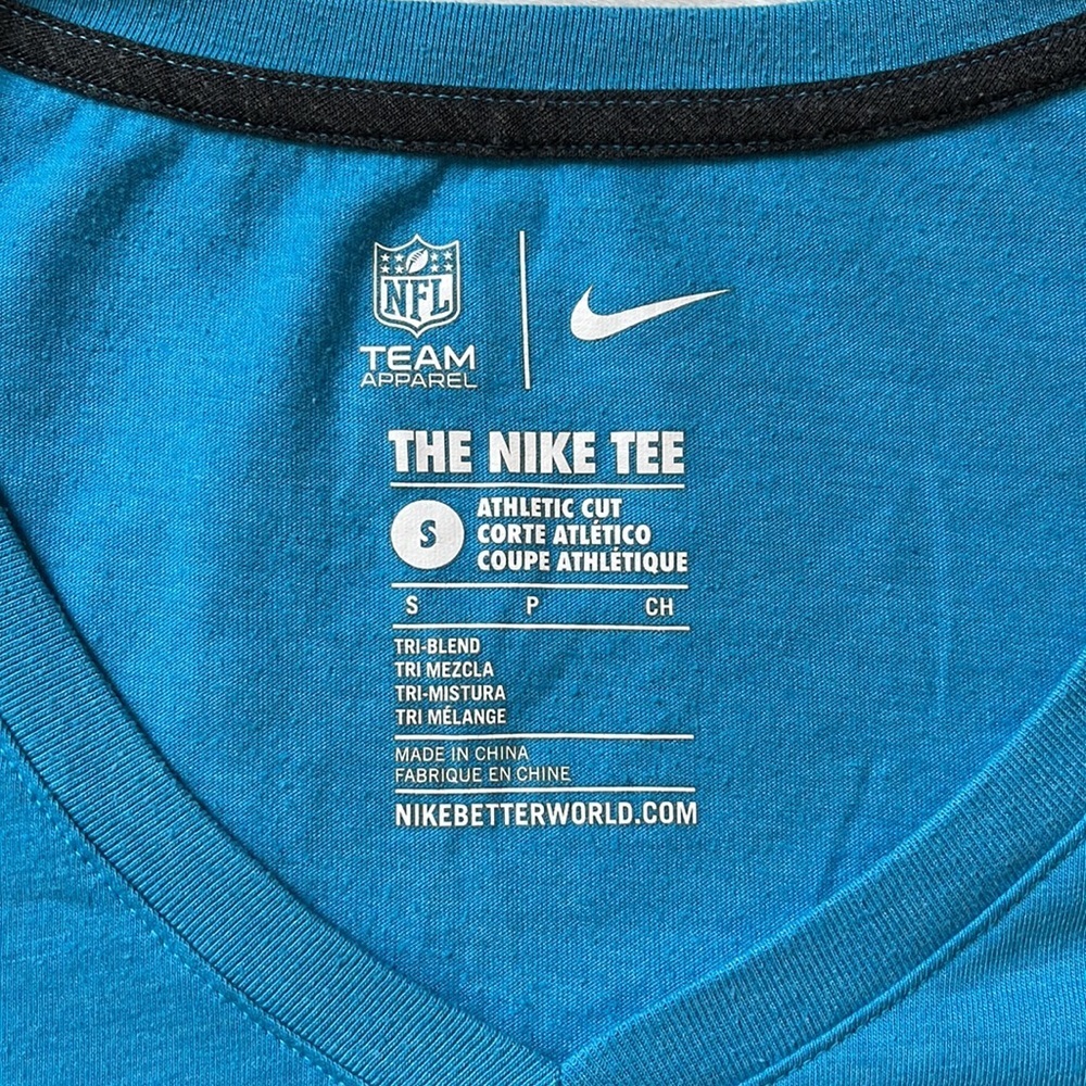 Nike Carolina Panthers NFL Women’s V Neck Tee Blue Black Small - Picture 4 of 7